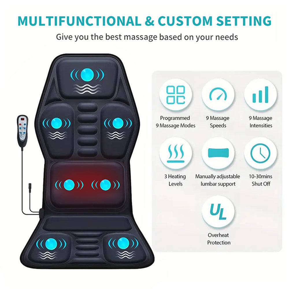 Premium Heated Massage Chair Pad - Full Body Relief with 9 Zones & Heat Therapy