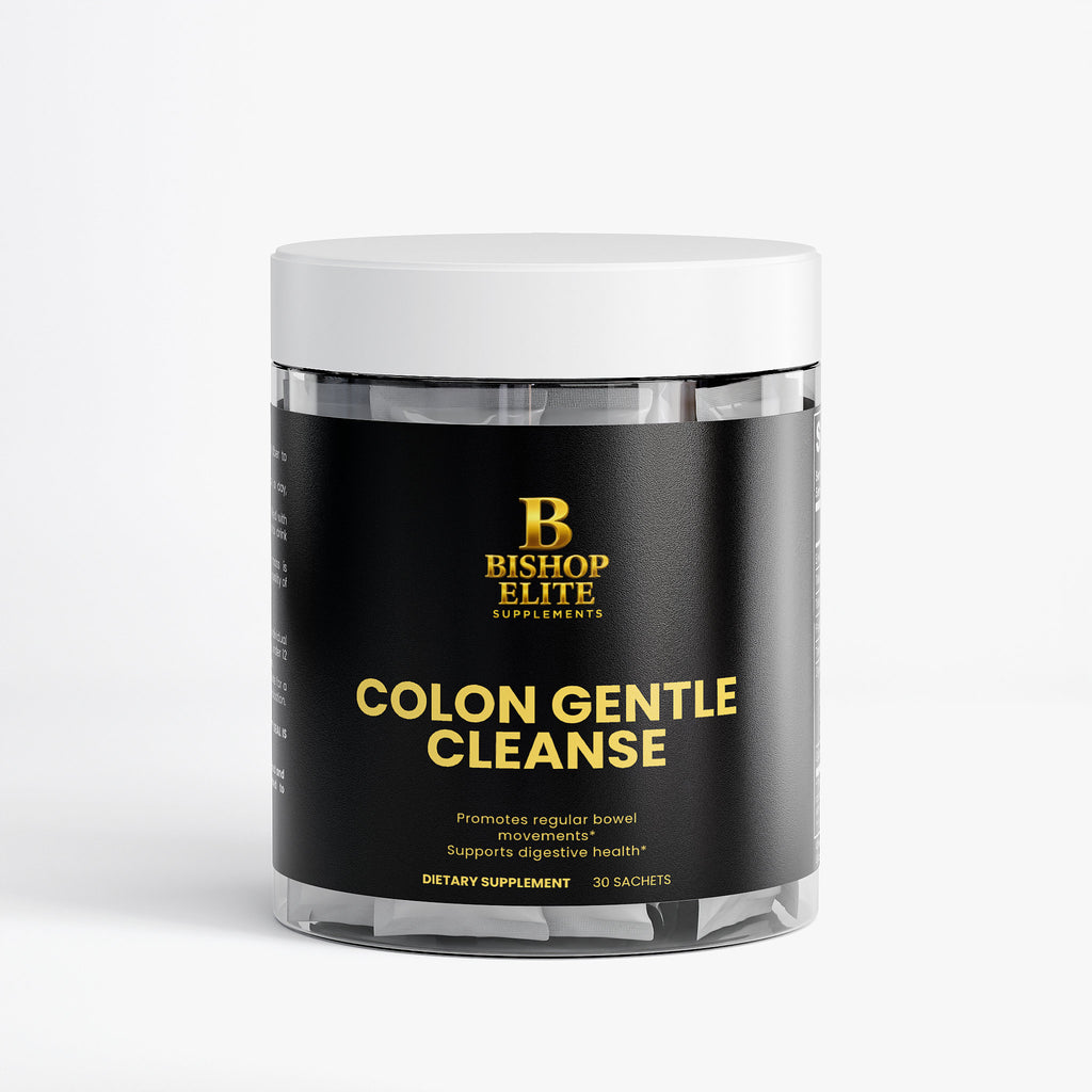 Colon Cleanse Supplement box with fiber, herbal extracts, and digestive enzymes. | Bishop Elite Supplement.