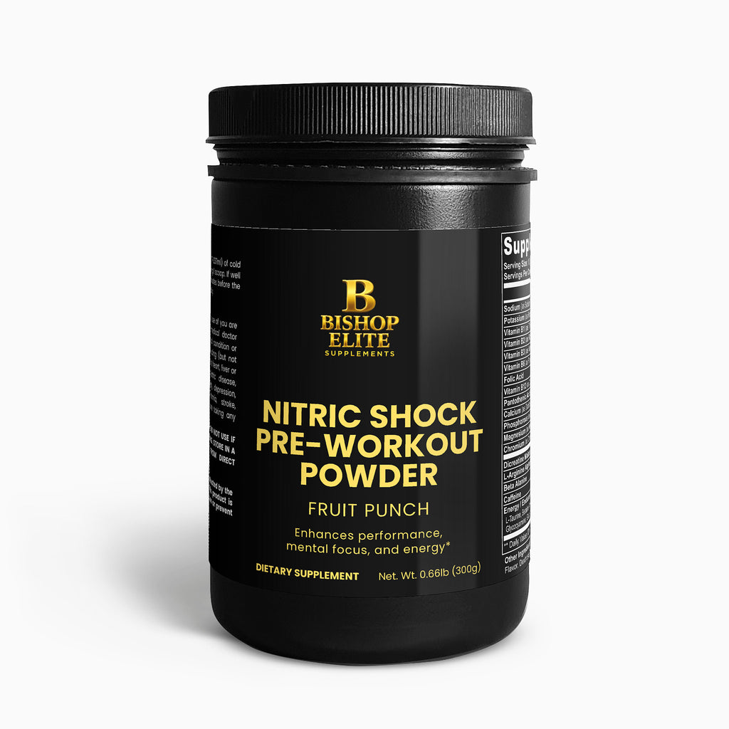 Fruit Punch pre‑workout powder in a clean, modern container.  | Bishop Elite Supplements 