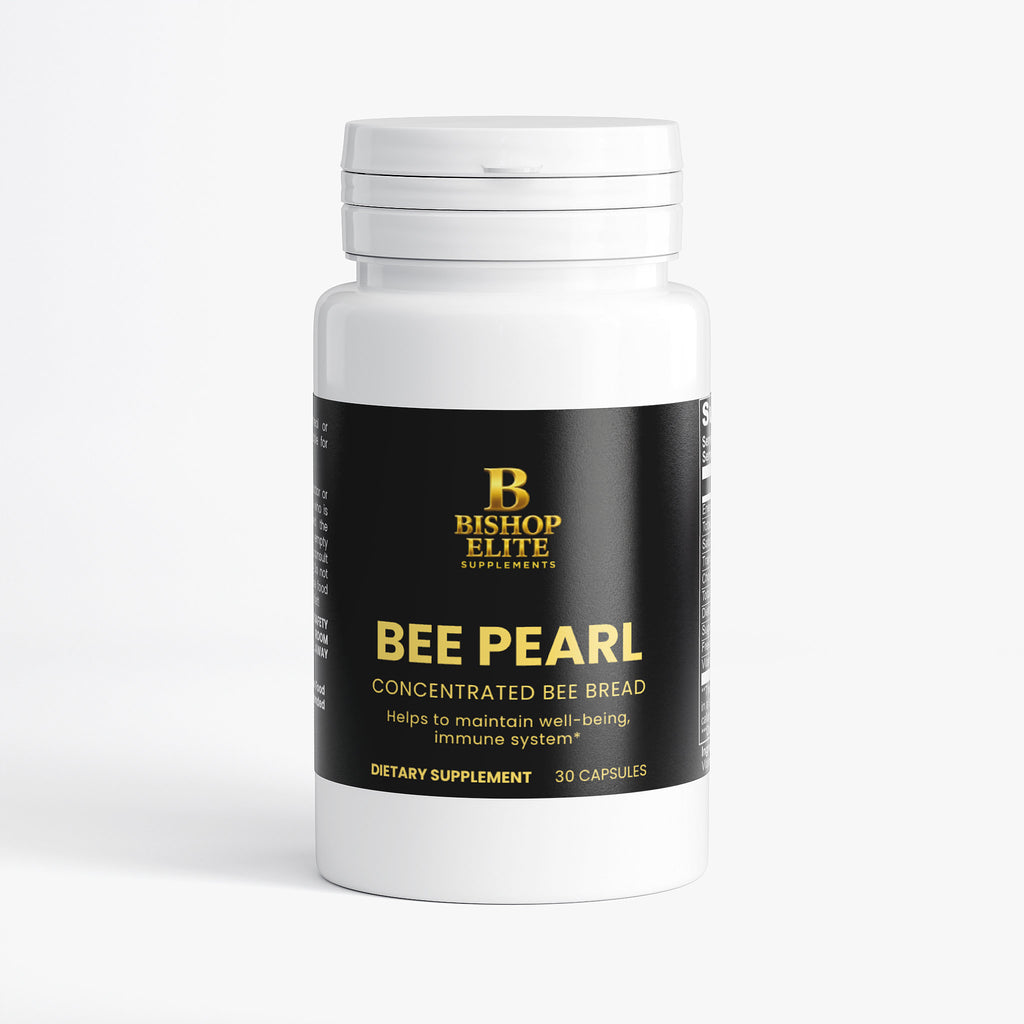 Bee pearl capsules with freeze-dried bee bread extract rich in natural nutrients. | Bishop Elite Supplements.