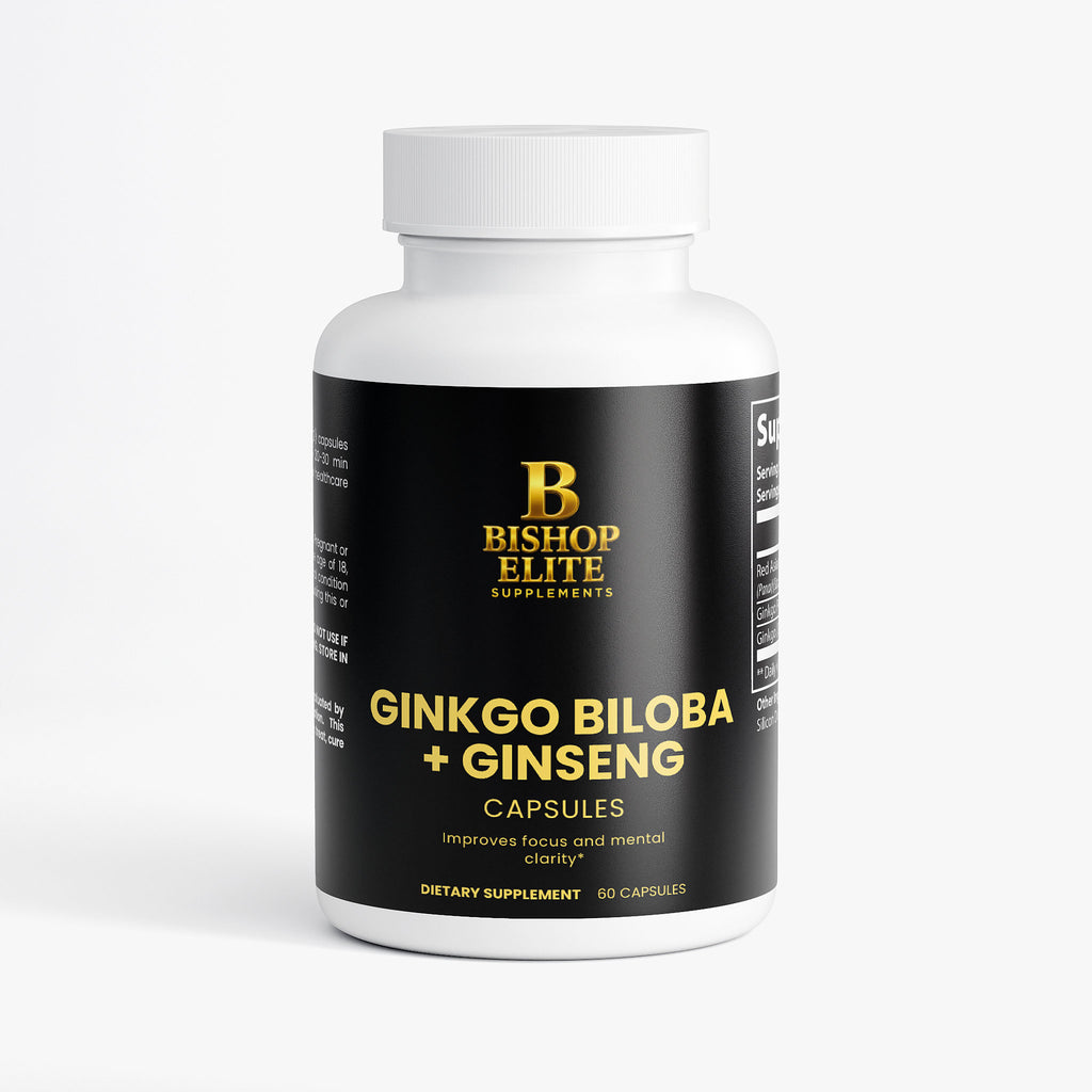Ginkgo Biloba and Red Asian Ginseng Capsules with standardized flavors and Ginsenosides | bishop Elite Supplements.