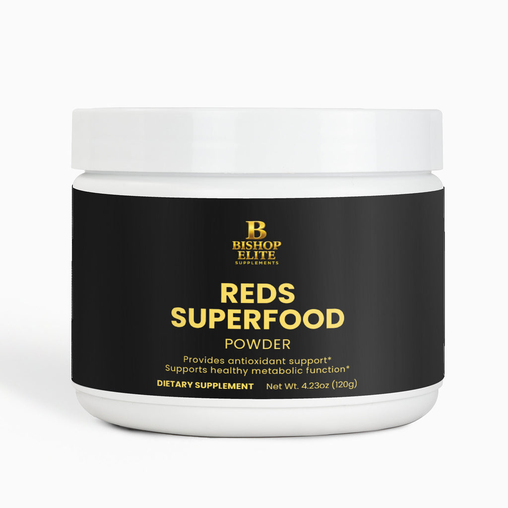  Reds superfood powder in a clean, modern container. | Bishop Elite Supplements 