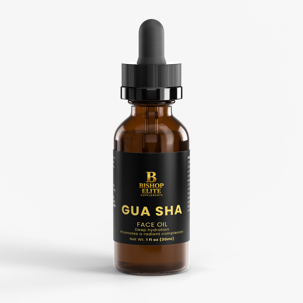 Gua Sha Face Oil - botanical blend with ginseng, pomegranate, baobab, aloe, and sweet almond oil. | Bishop Elite Supplements.