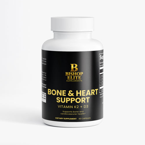 Bone and heart formula supplement in a clean 60‑capsule bottle with simple, modern packaging. Bishop Elite Supplements 