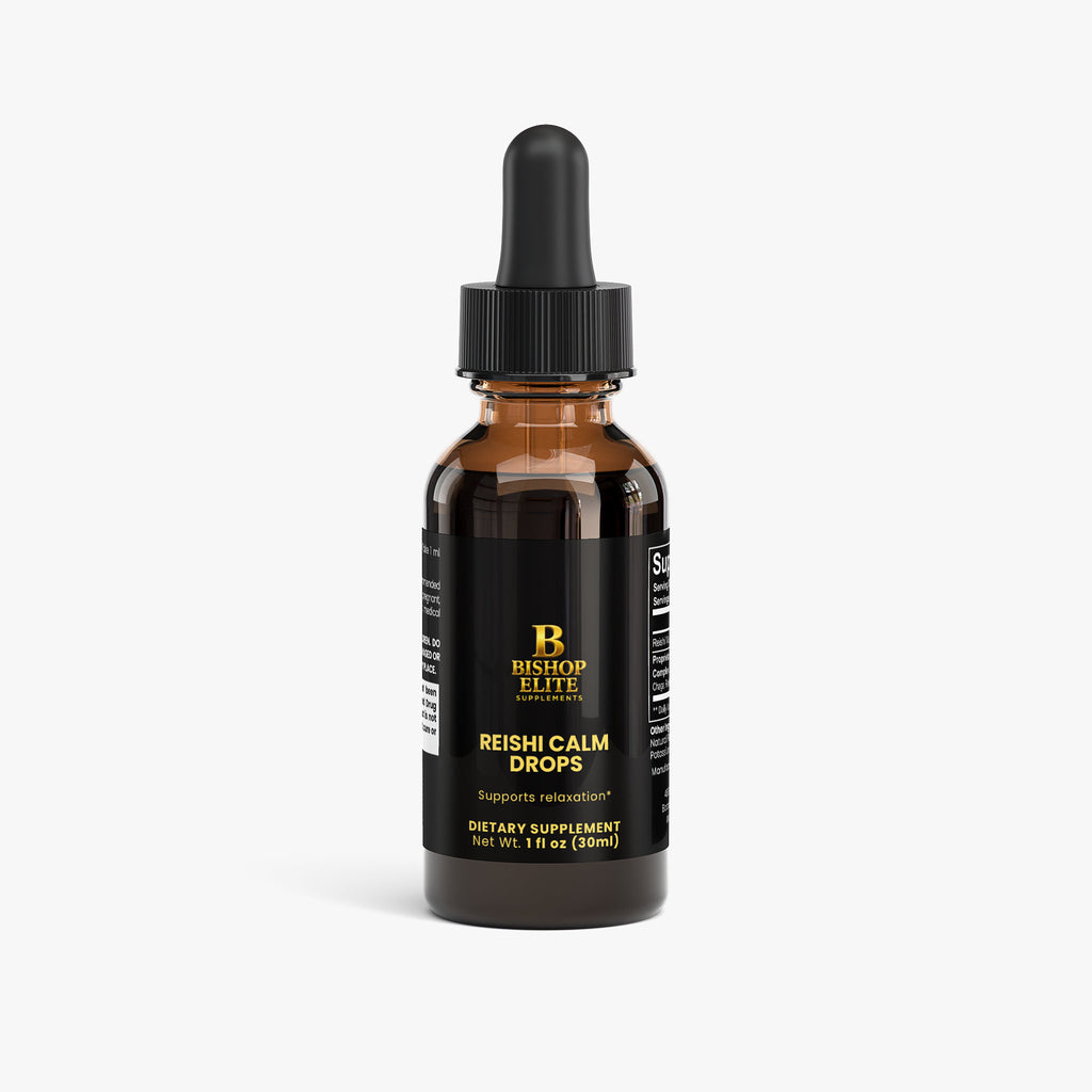  Liquid mushroom extract blend in a 2 fl oz dropper bottle with clean, modern packaging. Bishop Elite Supplements.