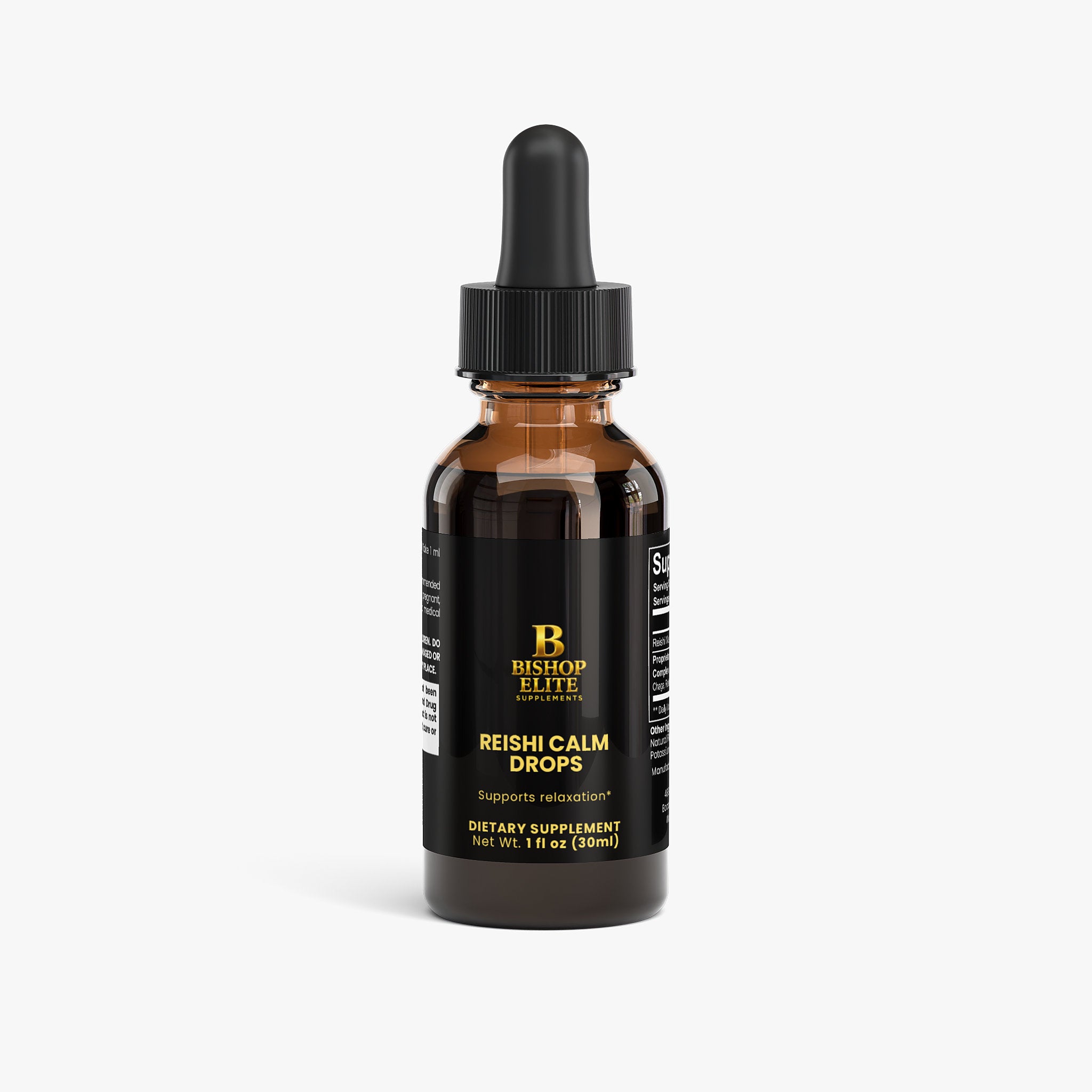  Liquid mushroom extract blend in a 2 fl oz dropper bottle with clean, modern packaging. Bishop Elite Supplements.