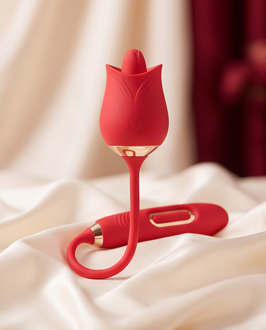 Rose Wellness Massager — 10 Massage Modes | USB Rechargeable | Waterproof | Body-Safe Silicone | Red