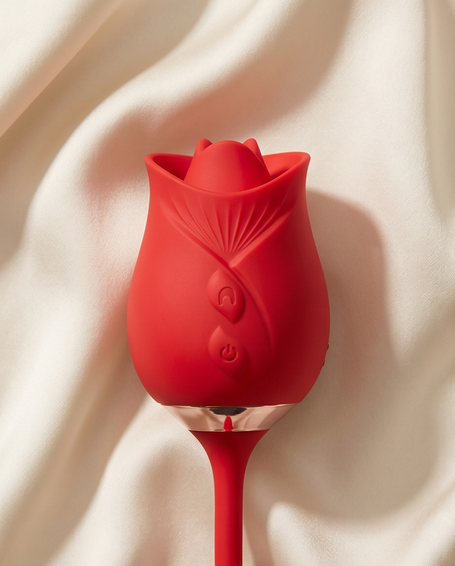 Rose Wellness Massager — 10 Massage Modes | USB Rechargeable | Waterproof | Body-Safe Silicone | Red