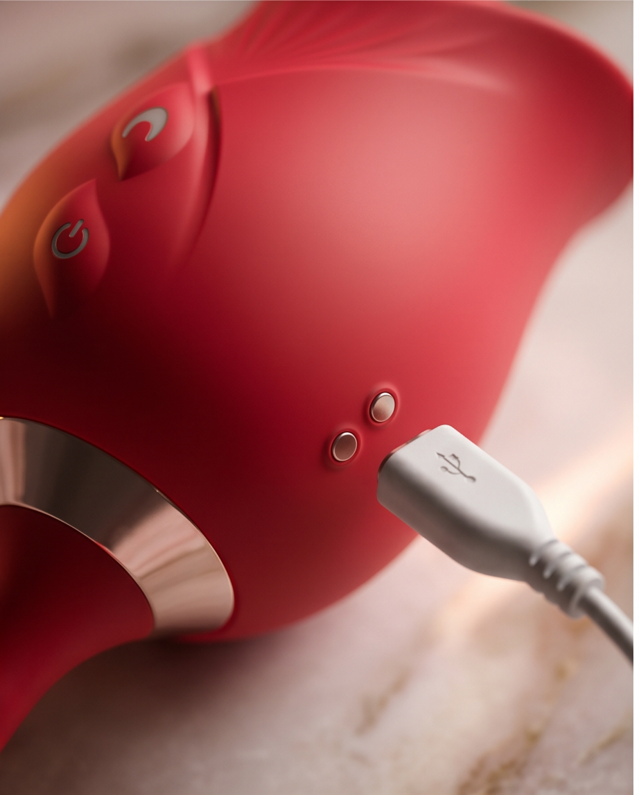 Rose Wellness Massager — 10 Massage Modes | USB Rechargeable | Waterproof | Body-Safe Silicone | Red