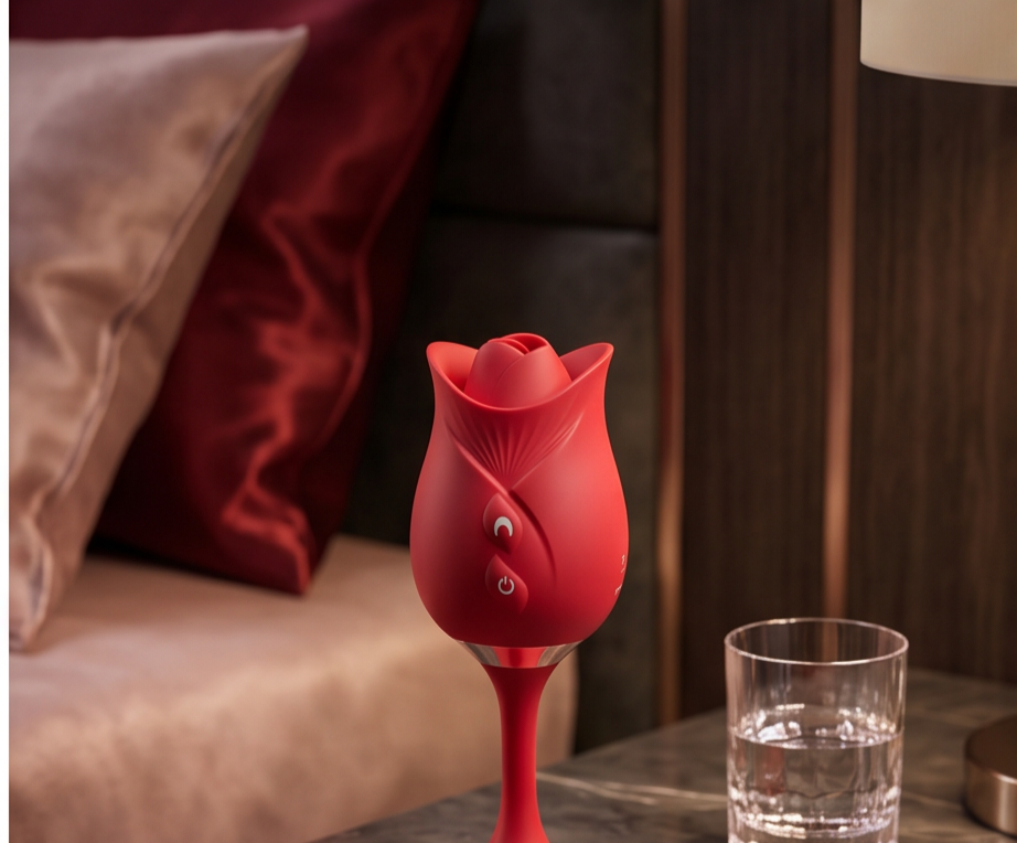 Rose Wellness Massager — 10 Massage Modes | USB Rechargeable | Waterproof | Body-Safe Silicone | Red