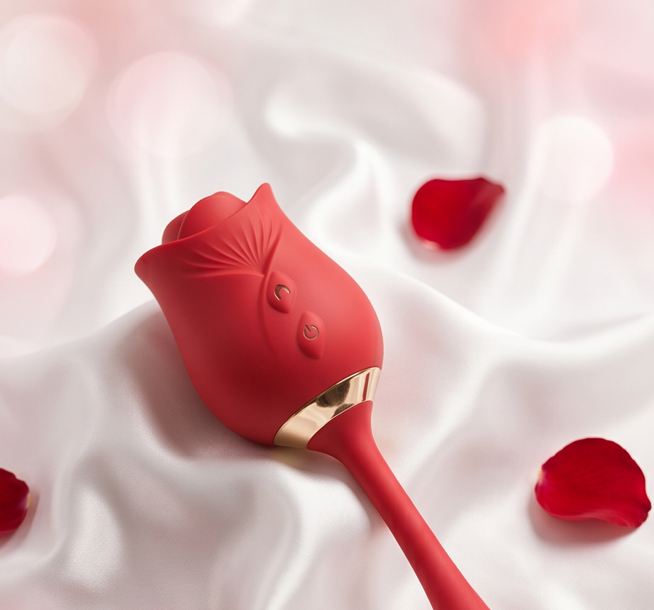 Rose Wellness Massager — 10 Massage Modes | USB Rechargeable | Waterproof | Body-Safe Silicone | Red