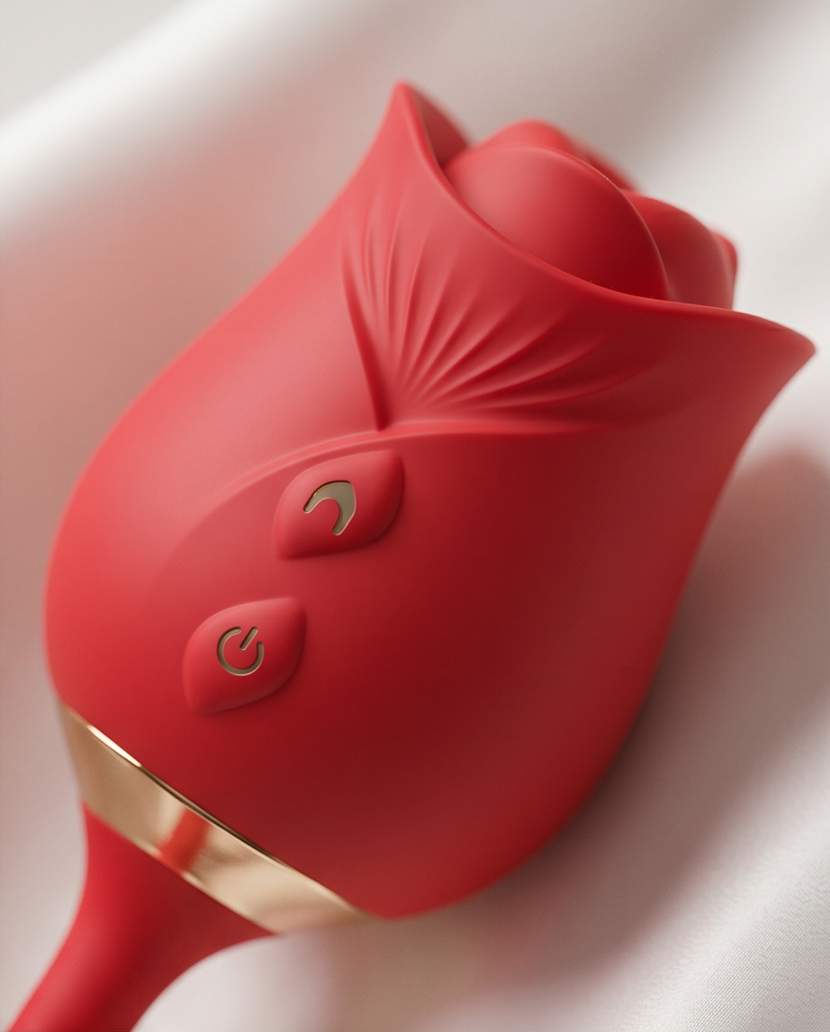 Rose Wellness Massager — 10 Massage Modes | USB Rechargeable | Waterproof | Body-Safe Silicone | Red