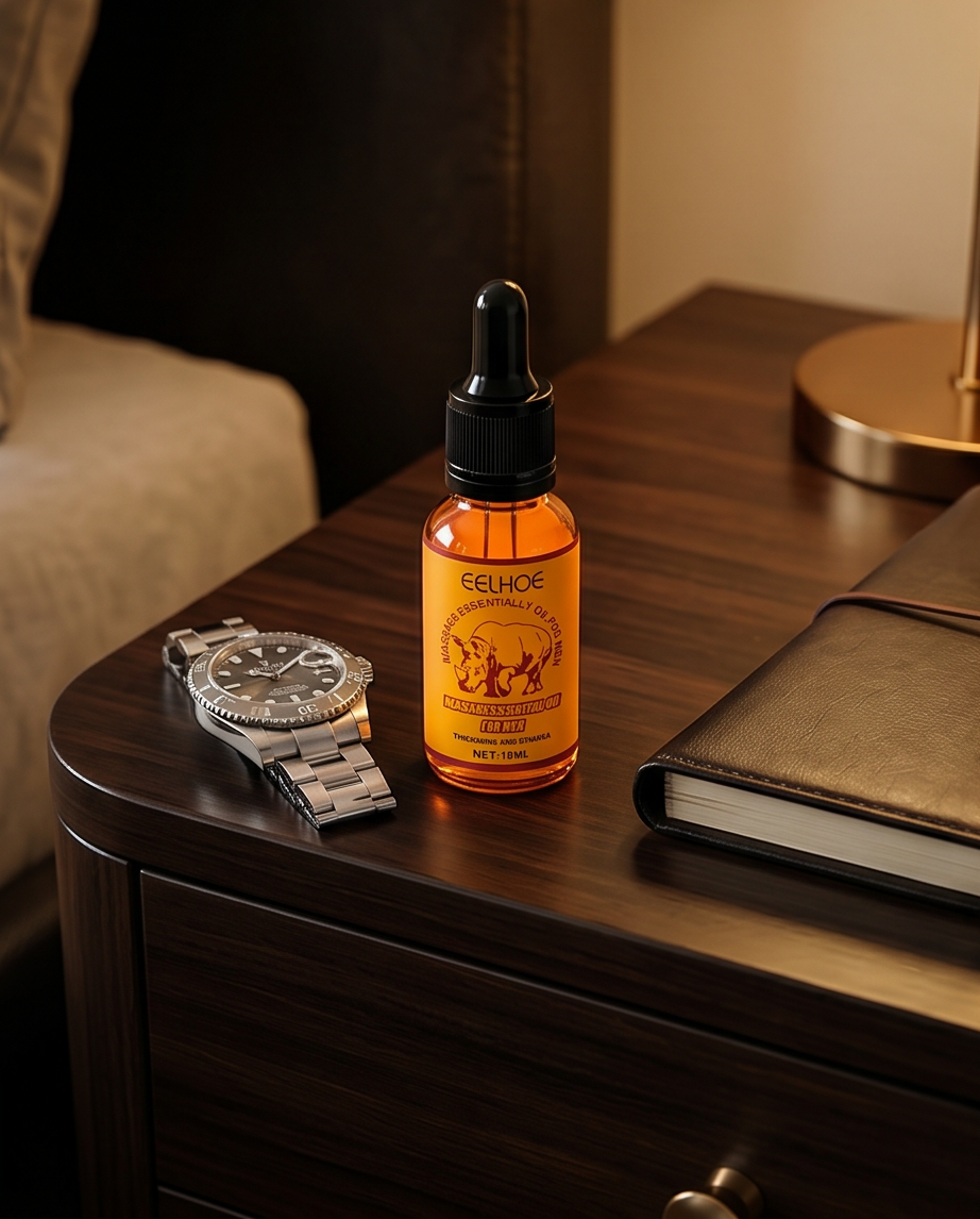 Bottle of Eelhoe aftershave on a wooden surface with a watch and notebook. Bishop X passion 