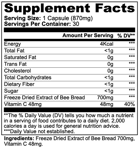 Bee Pearl — Freeze‑Dried Bee Bread Extract with Natural Vitamins, Minerals & Antioxidants (30 Capsules)
