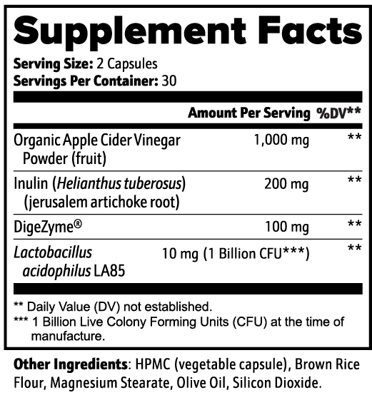 Gut Wellness Complex — ACV Powder, Inulin, Probiotic & DigeZyme® Enzyme Blend | Capsules