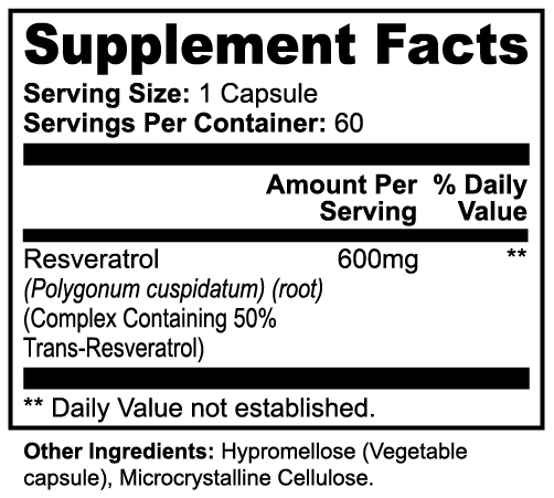 Resveratrol Capsules 600 mg — 50% Trans‑Resveratrol Botanical Complex (Capsules)