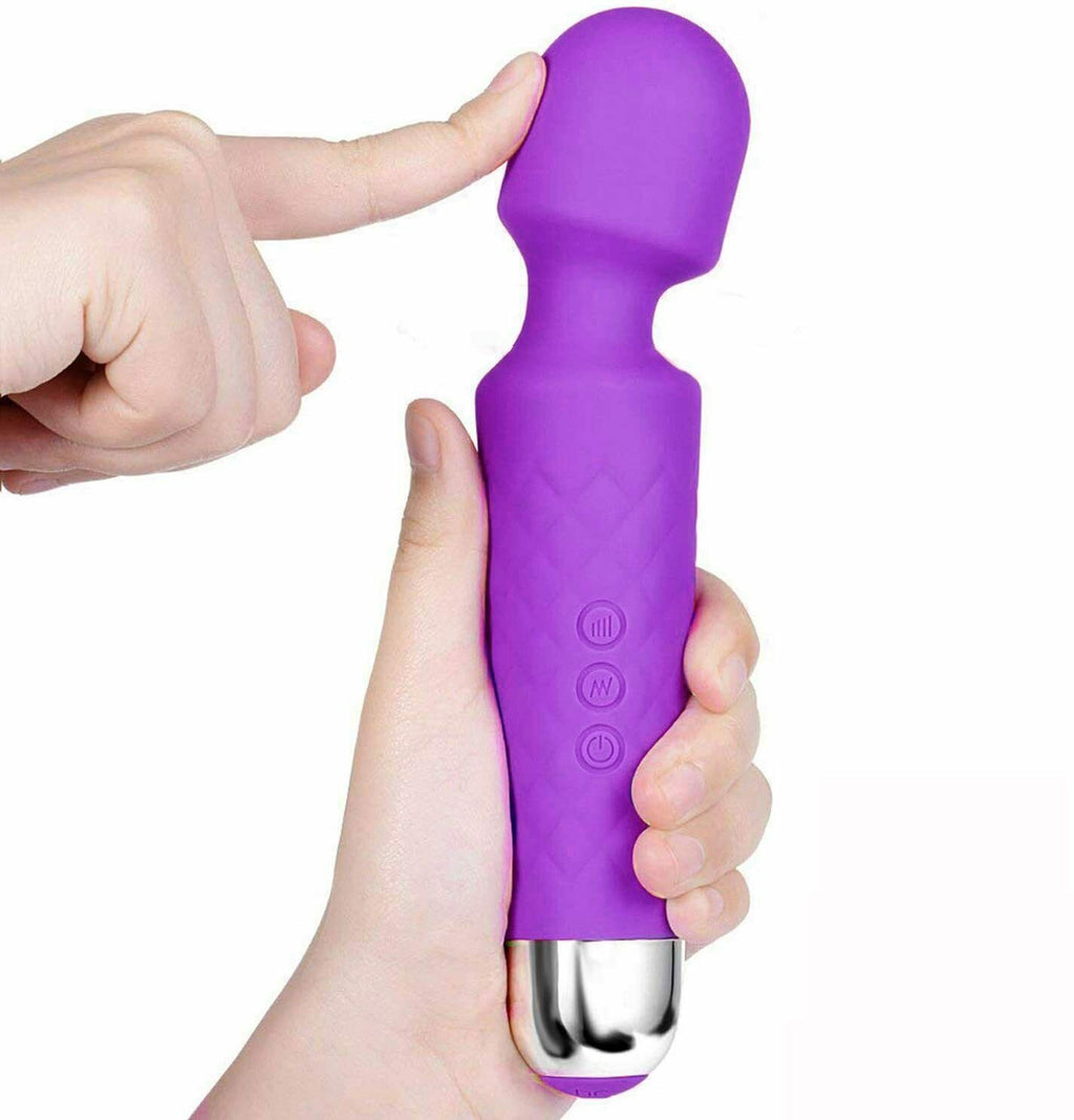 Cordless 20-Speed Wand Massager — Rechargeable | Waterproof | Silicone Head & ABS Body | Purple