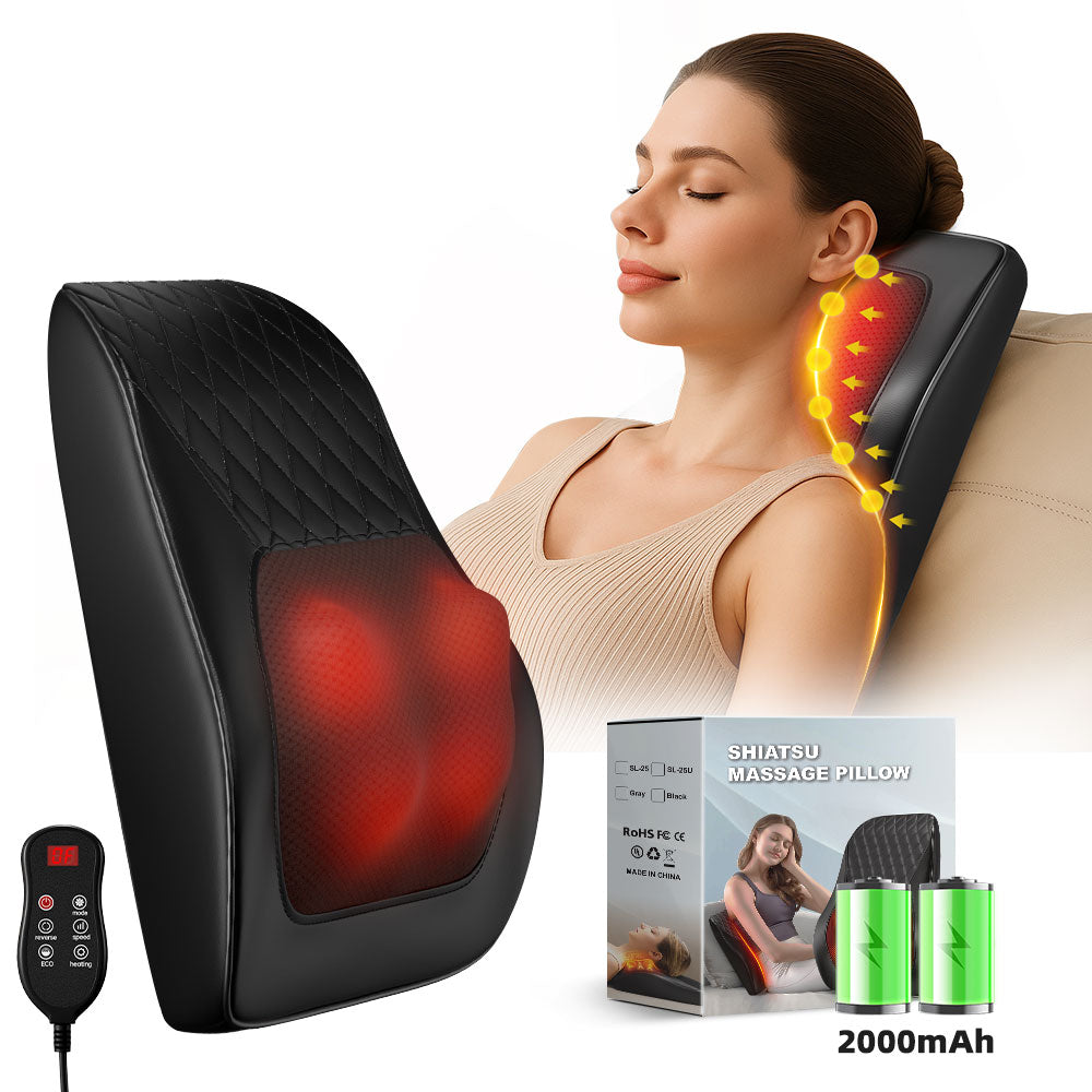 Premium Neck Pillow Massager with Heat - 3 Speed Vibration for Neck & Shoulder Relief