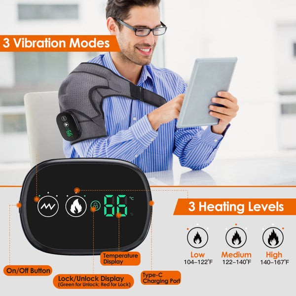 Premium Heated Shoulder Massager — Cordless Rechargeable | 3 Heat Levels | 3 Vibration Modes | CE & FCC Certified