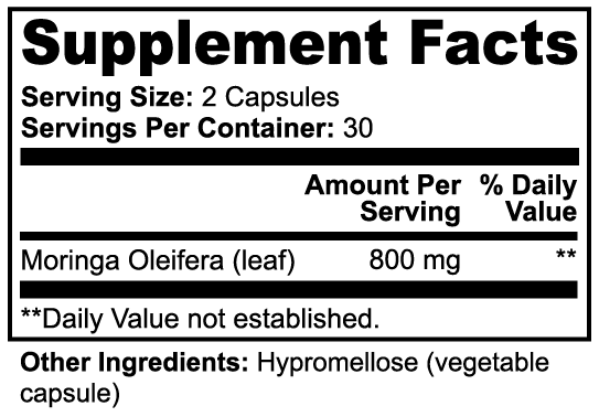 Moringa Oleifera Capsules — Pure Leaf Powder | 60 Veggie Caps