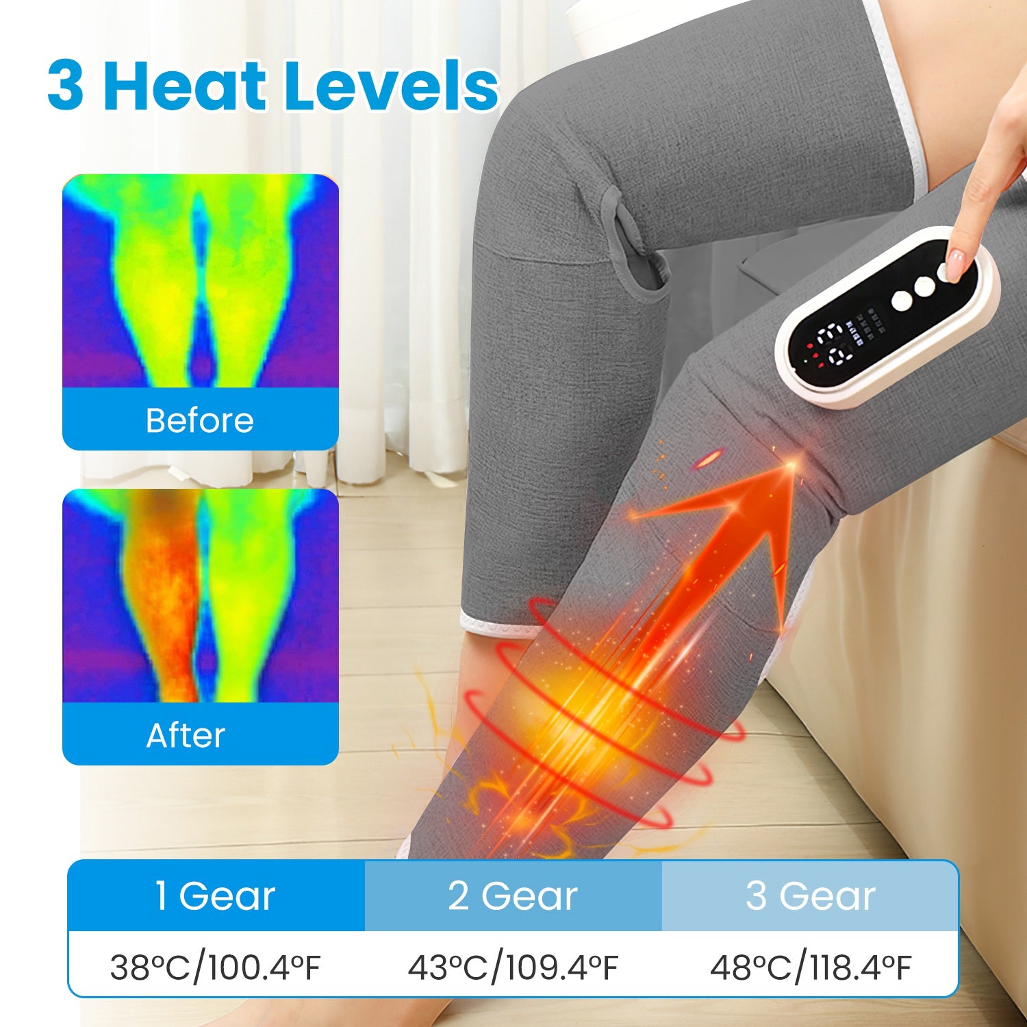 Premium Cordless Leg Massager - Air Compression with Heat for Relaxation