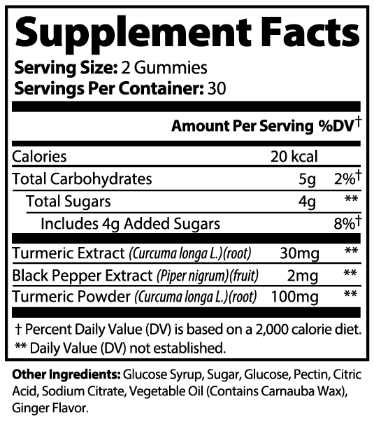 Turmeric Gummies Curcumin Black Pepper Wellness Supplement 60ct