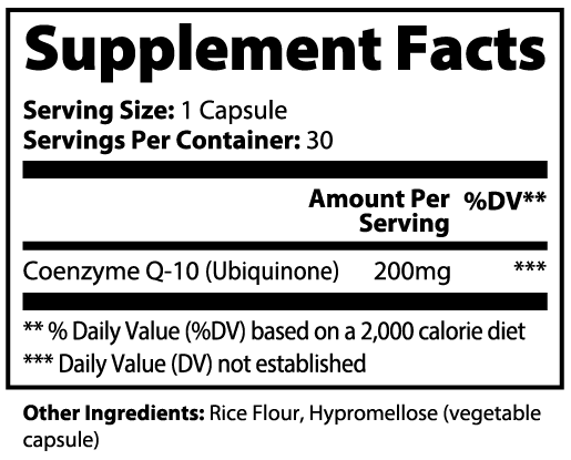 CoQ10 Ubiquinone 200 mg  Single‑Ingredient Capsules  30 Count