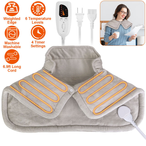Premium Weighted Heating Pad for Neck & Shoulders - Large 22" with 6 Heat Settings