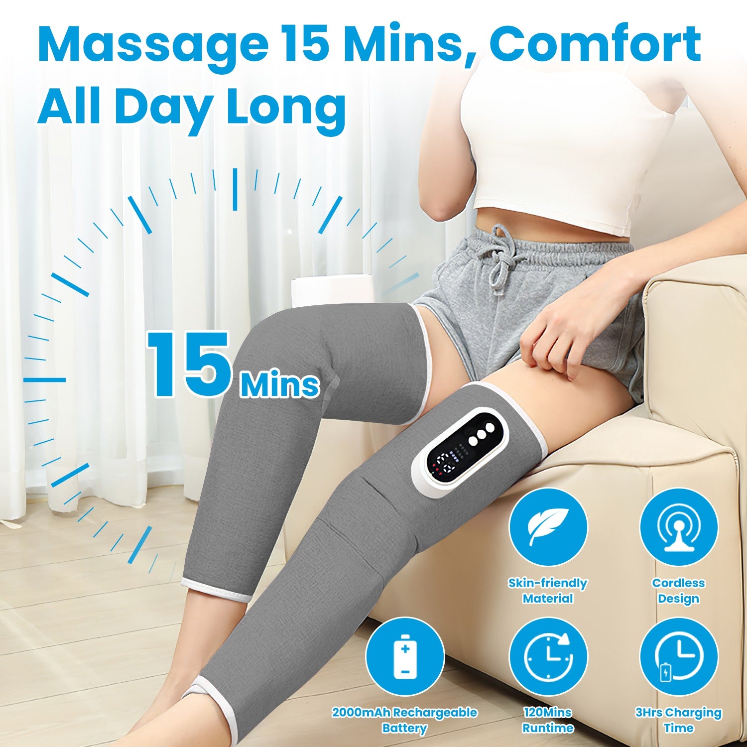 Premium Cordless Leg Massager - Air Compression with Heat for Relaxation