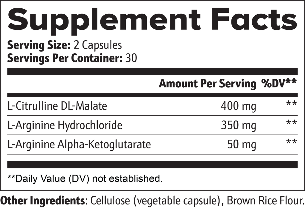 L‑Citrulline & L‑Arginine Stack — 400 mg L‑Citrulline DL‑Malate + Arginine Complex — Capsule Format (60 Capsules)