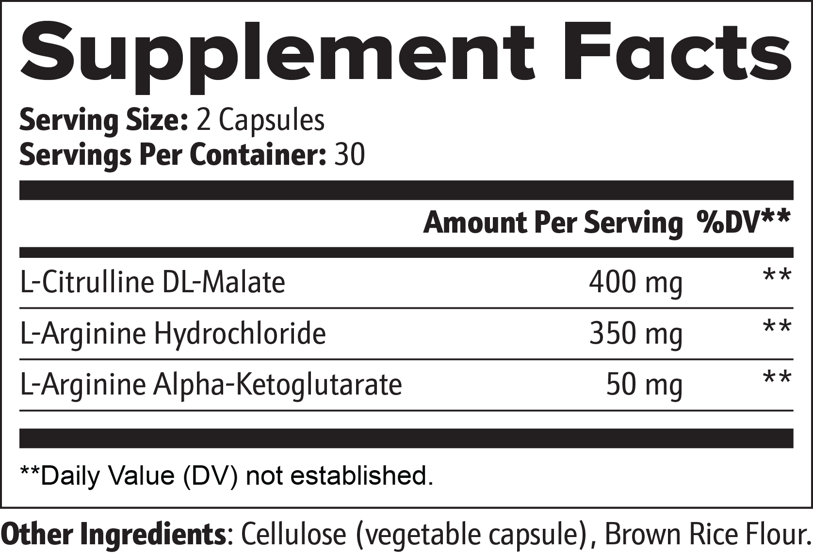 L‑Citrulline & L‑Arginine Stack — 400 mg L‑Citrulline DL‑Malate + Arginine Complex — Capsule Format (60 Capsules)