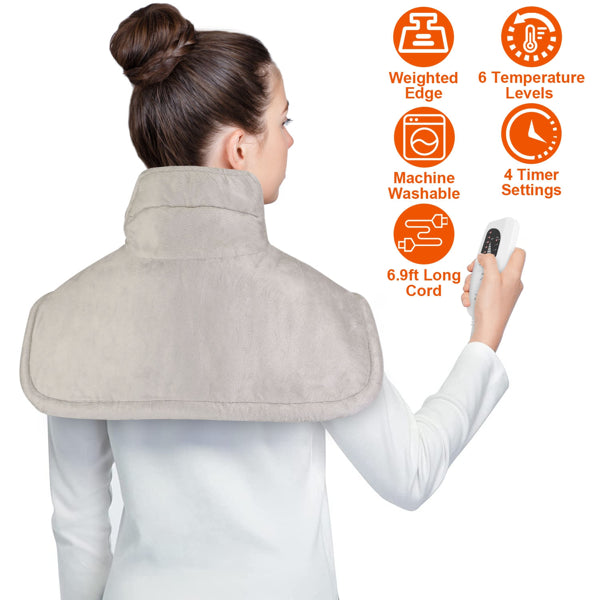 Premium Weighted Heating Pad for Neck & Shoulders — Extra-Large 22" | 6 Heat Settings | 4 Timer Modes | ETL Certified