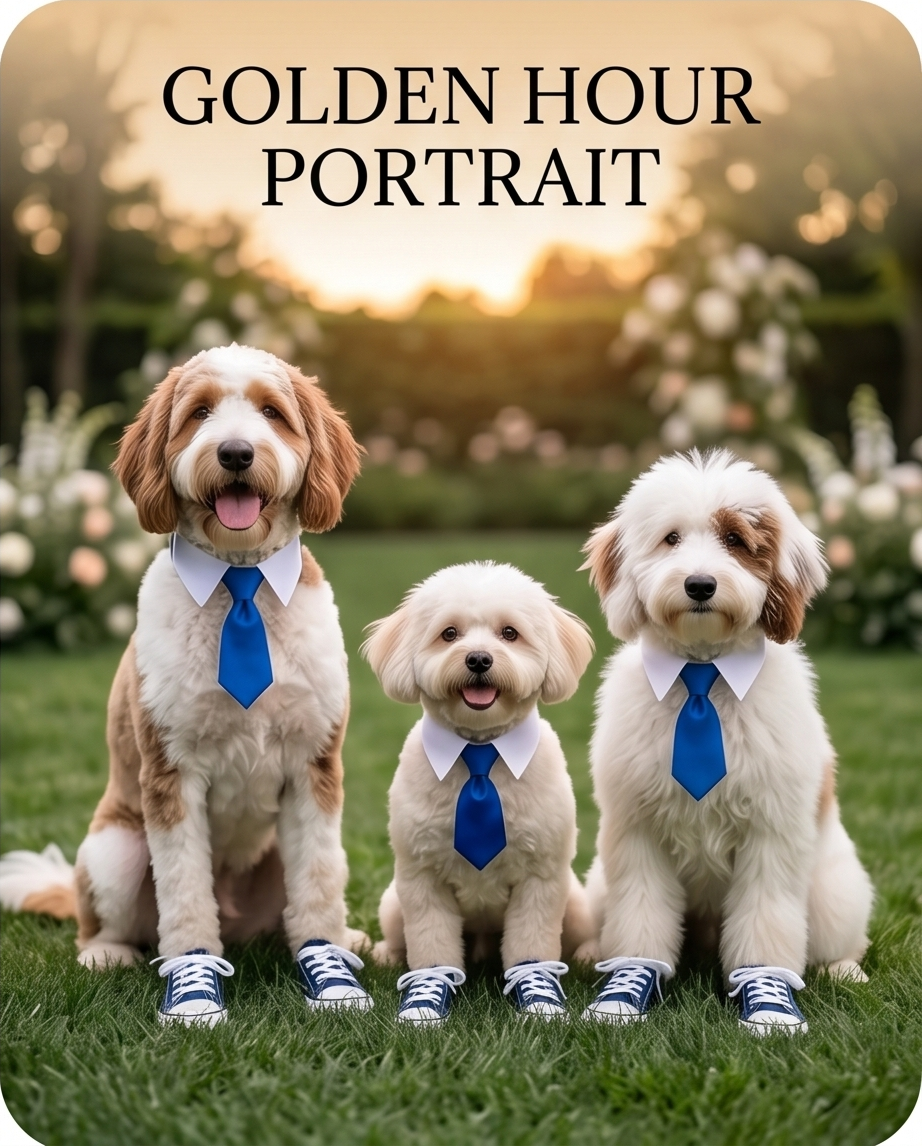 Video Three dogs wearing blue ties and shoes in a grassy field  walking.  Bishop X 