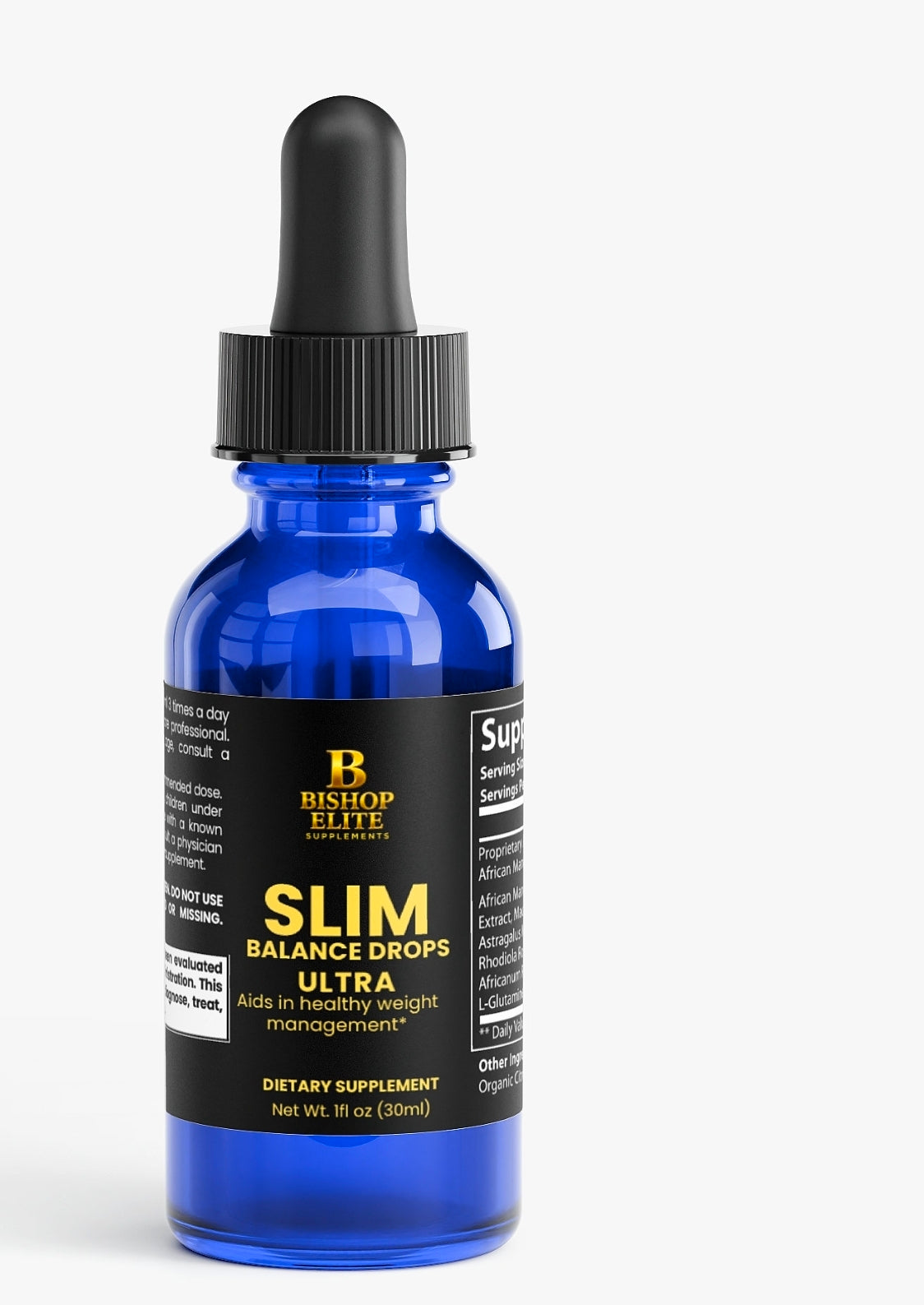 Slim Balance botanical liquid drops in a 1 oz bottle with clean, modern packaging. Bishop Elite Supplements 