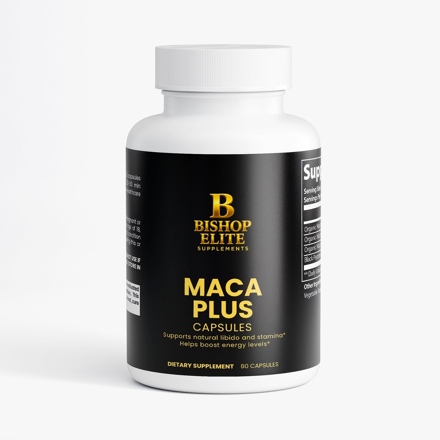 Maca Plus with Organic Black, Red & Yellow Maca Root + Black Pepper.| Bishop Elite Supplements 
