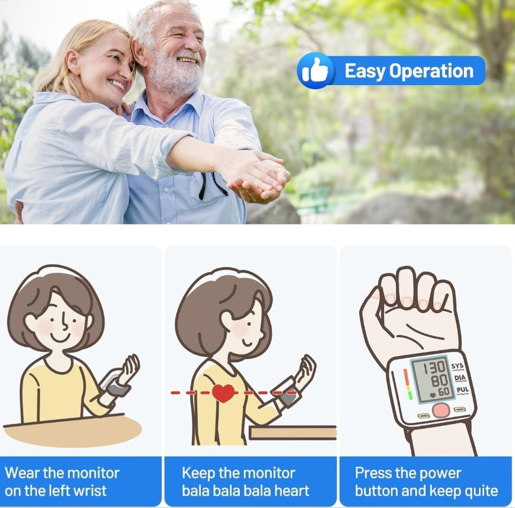 Premium Wrist Wellness Tracker - Rechargeable with Voice & 180 Memory for 2 Users