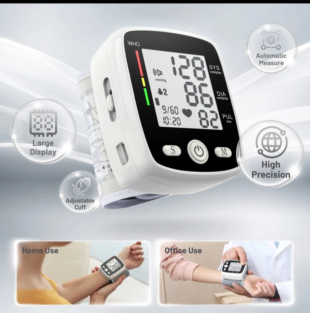 Premium Wrist Wellness Tracker - Rechargeable with Voice & 180 Memory for 2 Users