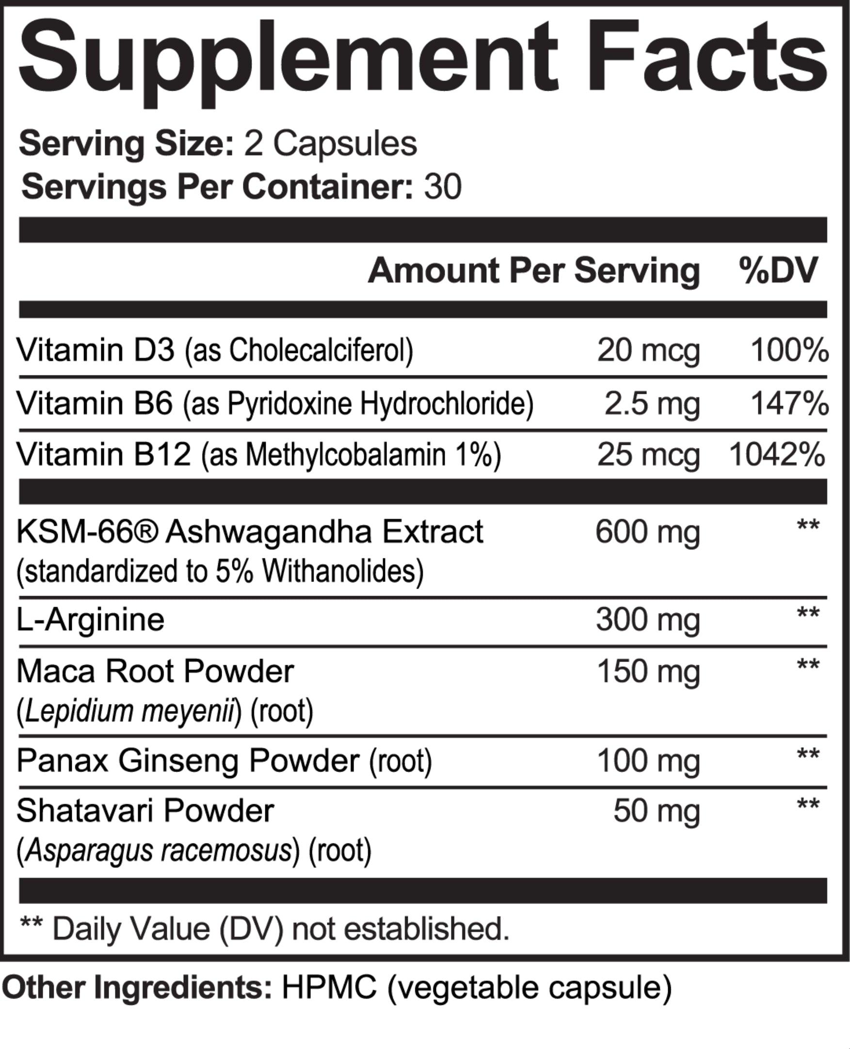 Ashwagandha Plus KSM-66® Botanical Blend — Vitamins D3, B6, B12 | 60 Capsules