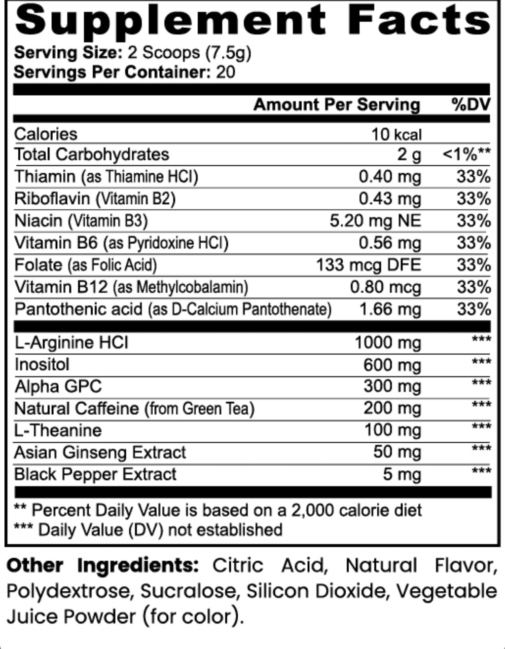 Focus Powder — Sour Grape | Alpha-GPC, L-Theanine, Natural Caffeine & Asian Ginseng | 150g