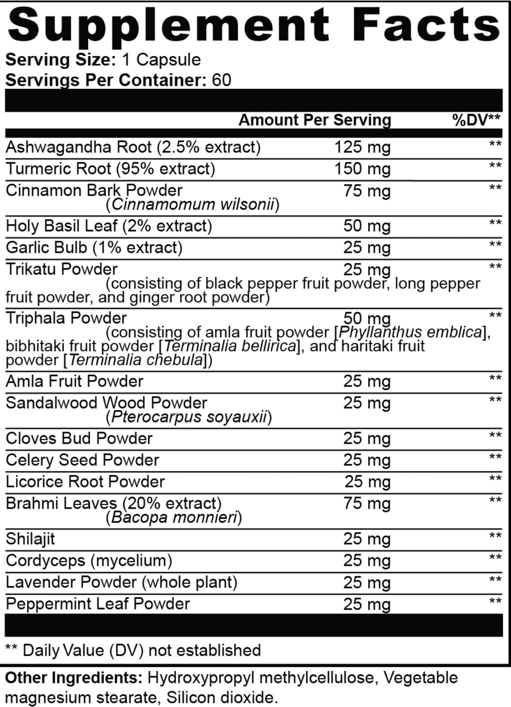 Ayurvedic Complex — Ashwagandha, Turmeric, Holy Basil, Brahmi, Shilajit & Triphala Herbal Blend | 60 Capsules