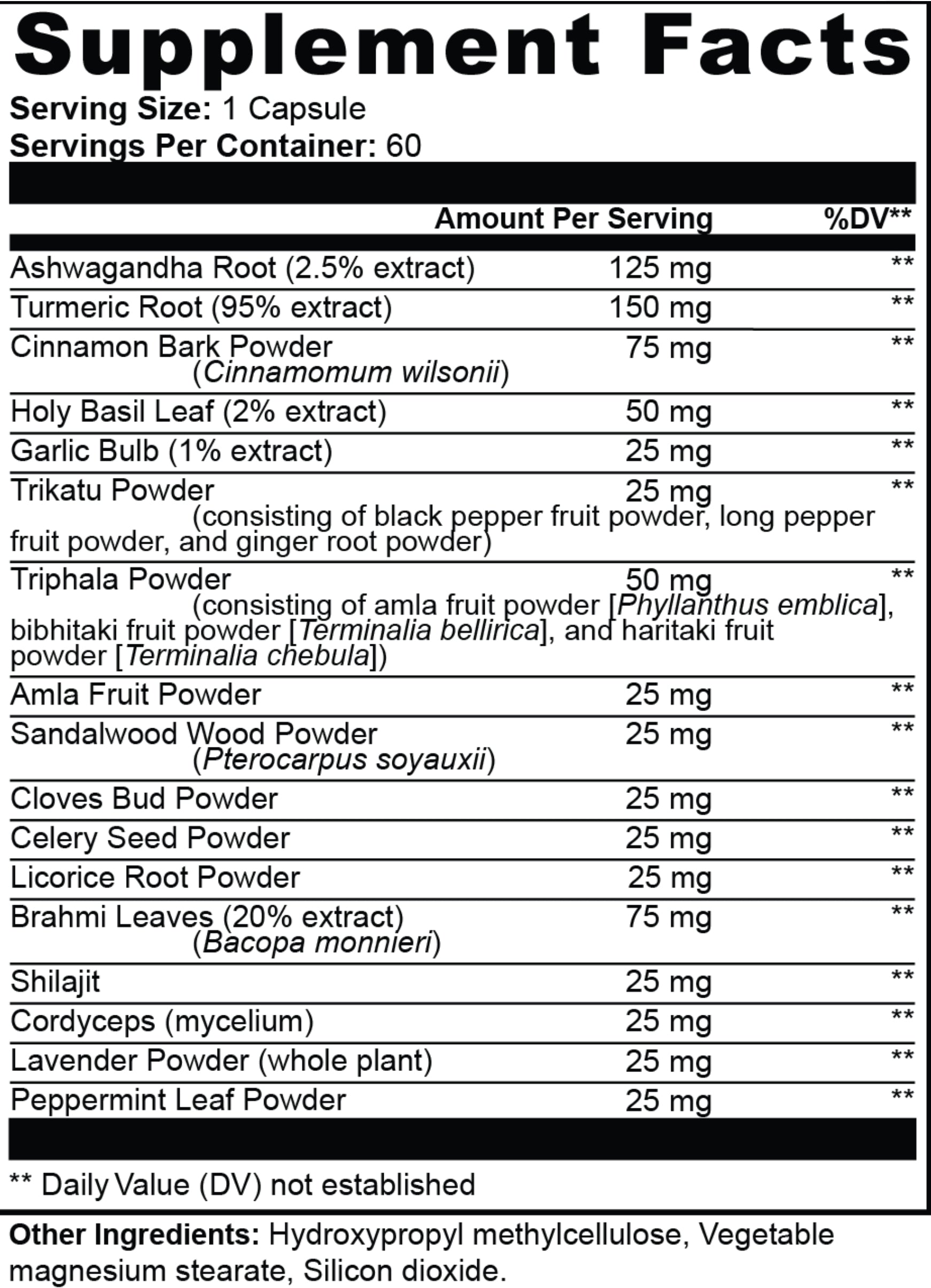 Ayurvedic Complex — Ashwagandha, Turmeric, Holy Basil, Brahmi, Shilajit & Triphala Herbal Blend | 60 Capsules