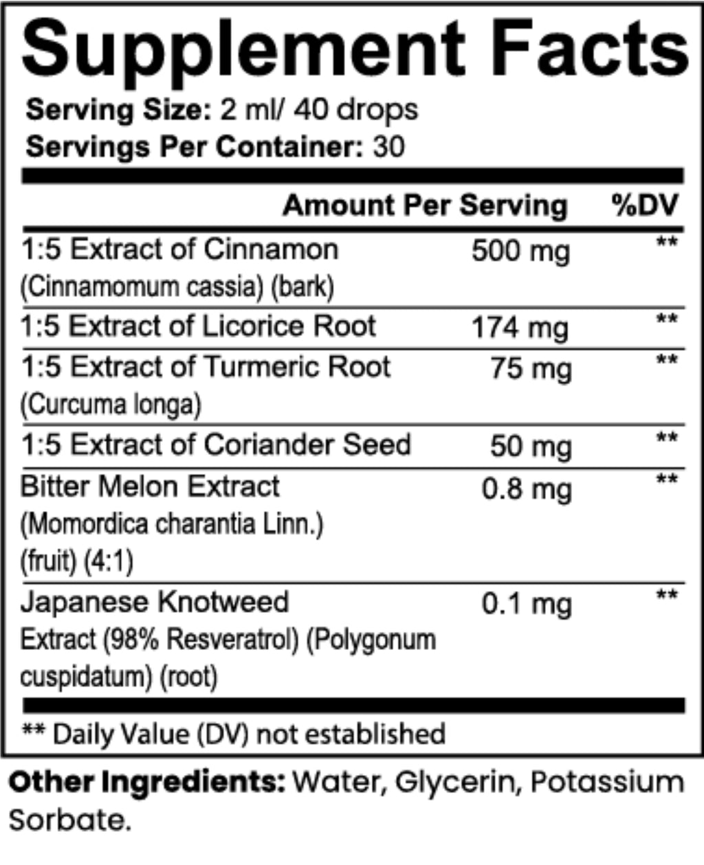 Botanical Liquid Drops — Cinnamon, Bitter Melon, Licorice Root, Turmeric & Resveratrol | 2 fl oz / 60ml