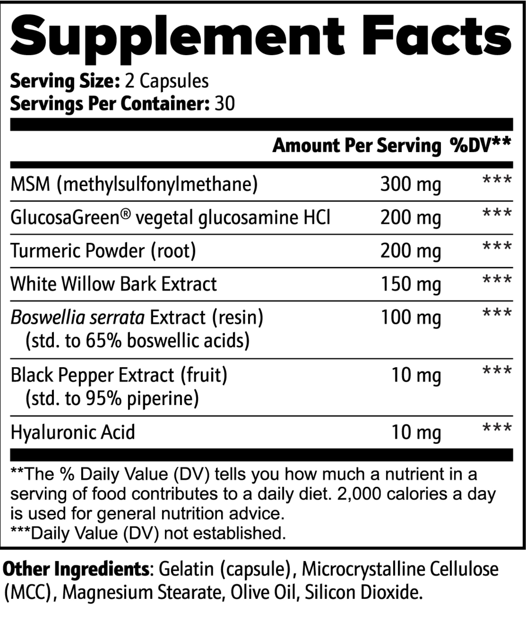 Joint Botanical Complex — MSM, GlucosaGreen® Glucosamine, Boswellia, Turmeric & Hyaluronic Acid | 60 Capsules