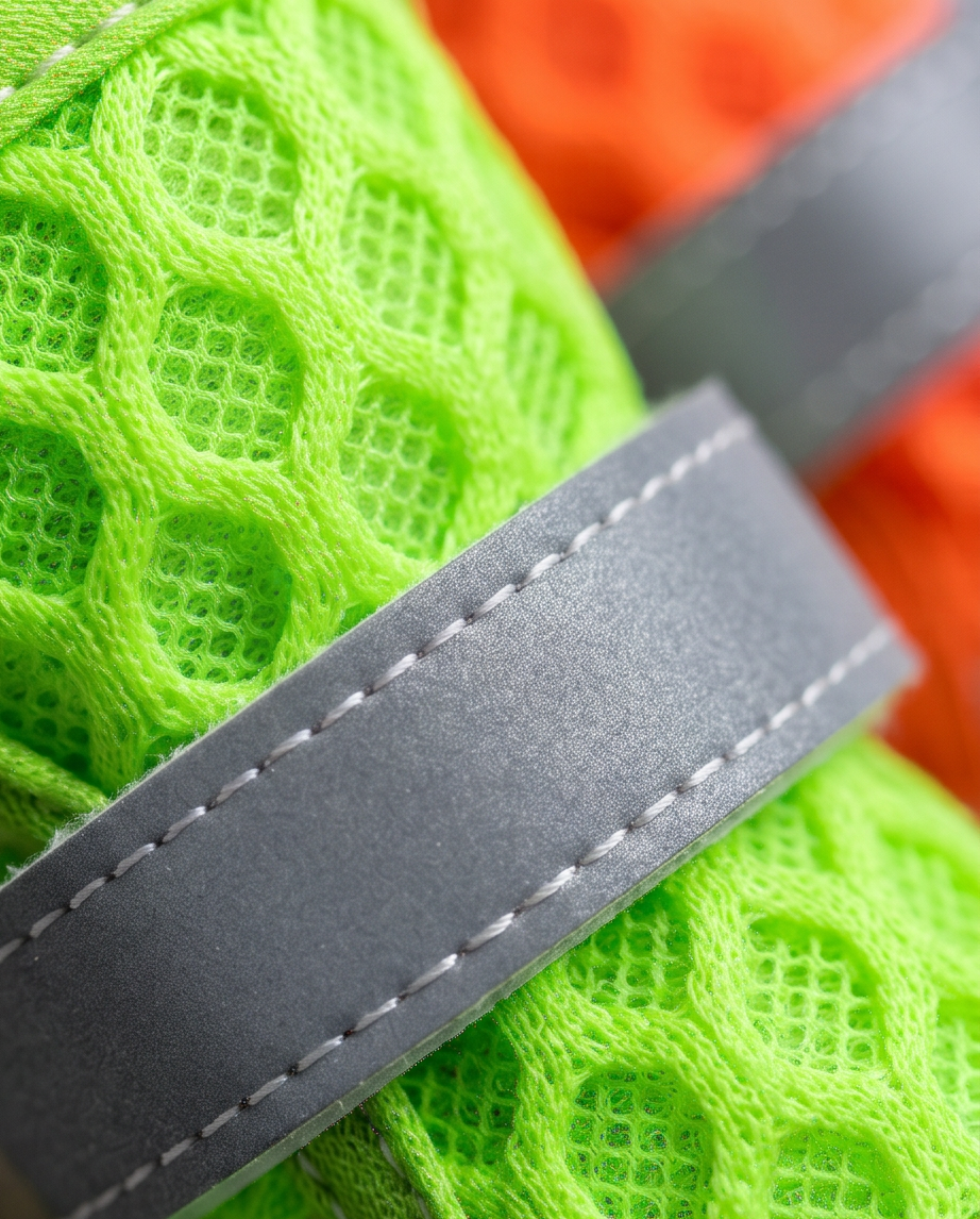 Close-up of a green textured object with a gray strap and red background.  Bishop X 