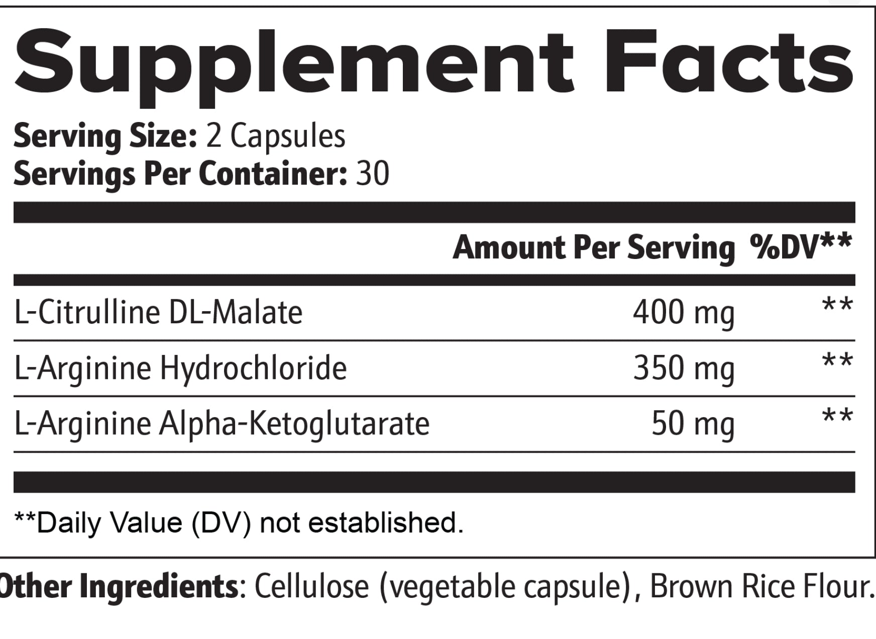 Supplement facts label with ingredients and serving sizes on a white background