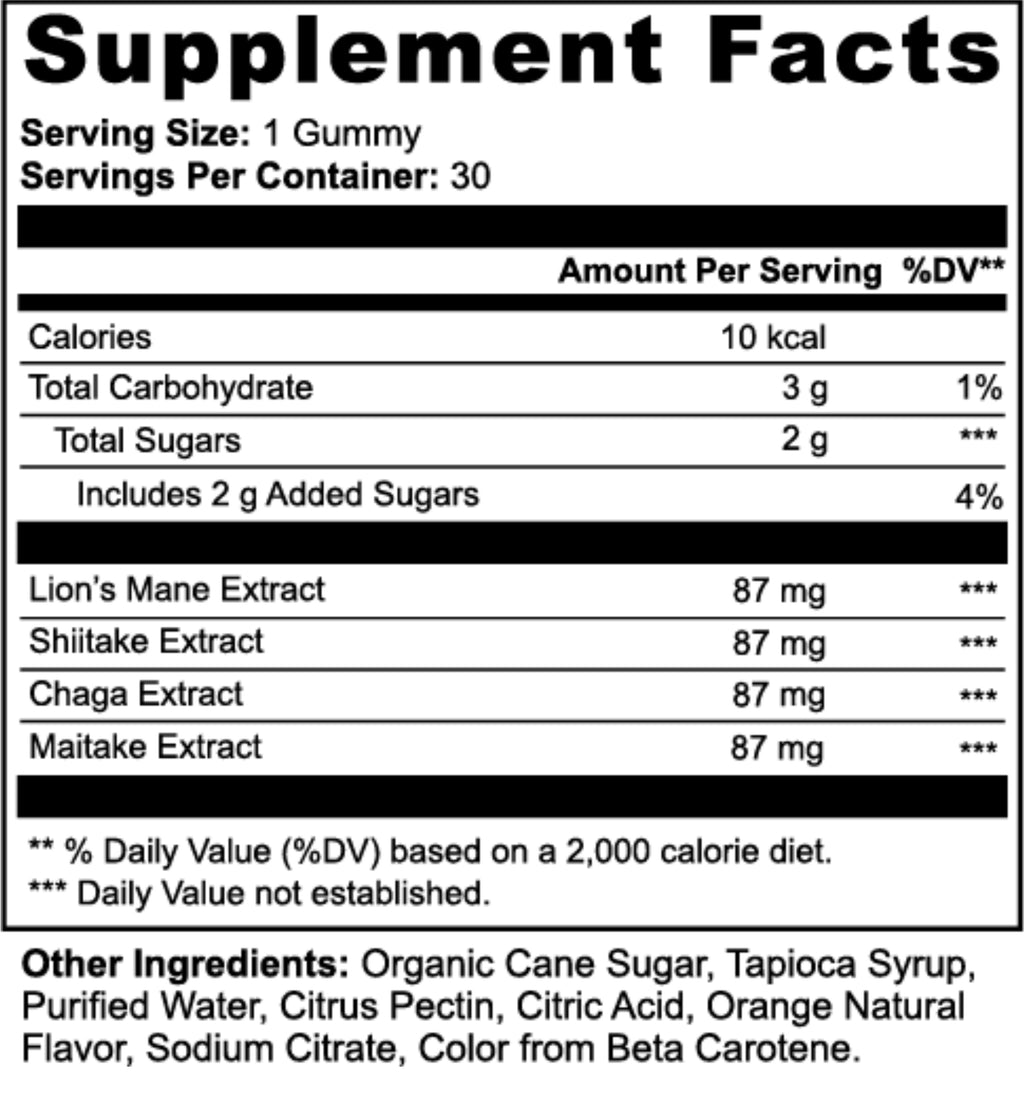 Adaptogen Vitality Gummies — Lion's Mane, Shiitake, Chaga & Maitake Mushroom Extract Blend | 30 Gummies