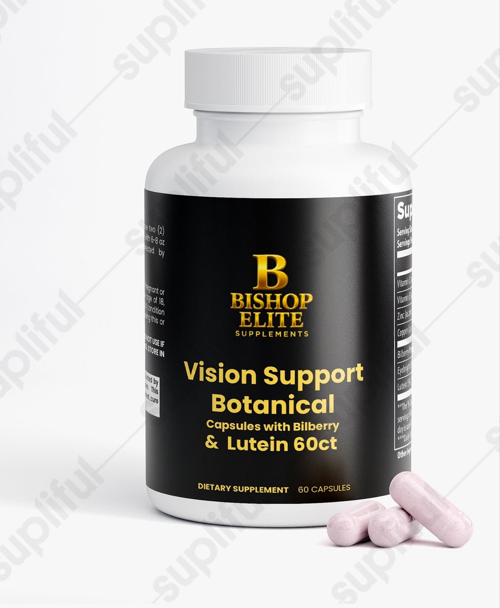 Vision botanical blend supplement in a clean 60‑capsule bottle with modern, minimalist packaging.     | Bishop Elite Supplements
