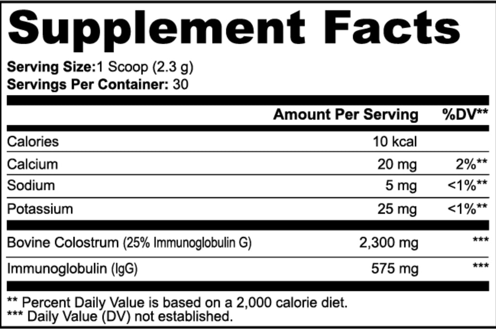 Supplement facts label with detailed nutritional information on a white background