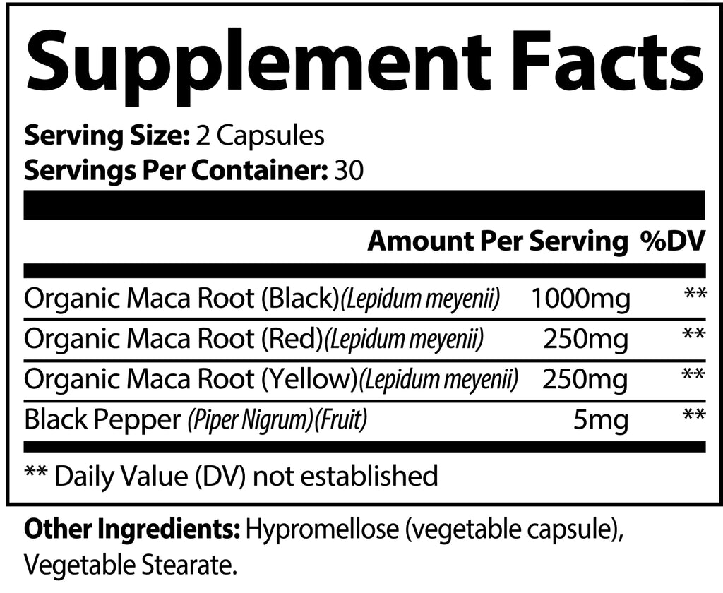 Maca Plus — Organic Triple Maca Root Blend with Black Pepper | 60 Capsules