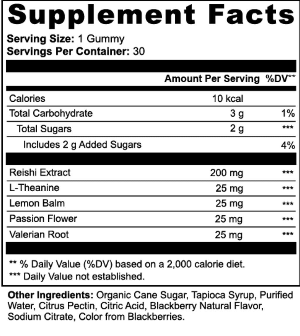 Supplement facts label for gummy vitamins with various ingredients and their amounts.